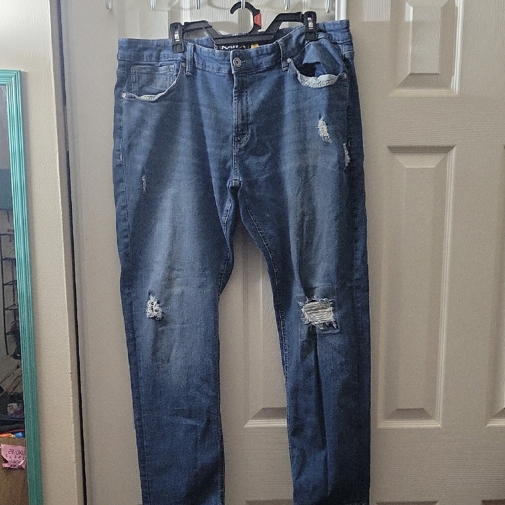 Mens RawX Distressed Blue Jeans